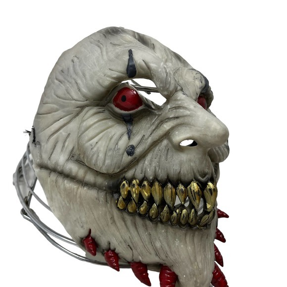 Adult Halloween Face Mask. Scary Costume. Demon‎ Mask. Gray Mask Red Eyes - Picture 2 of 6